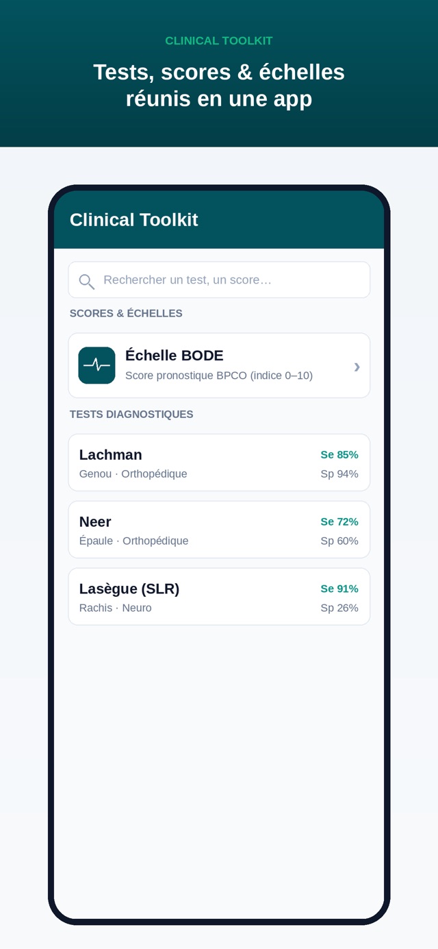 Clinical Toolkit: lista de tests clínicos en iPhone