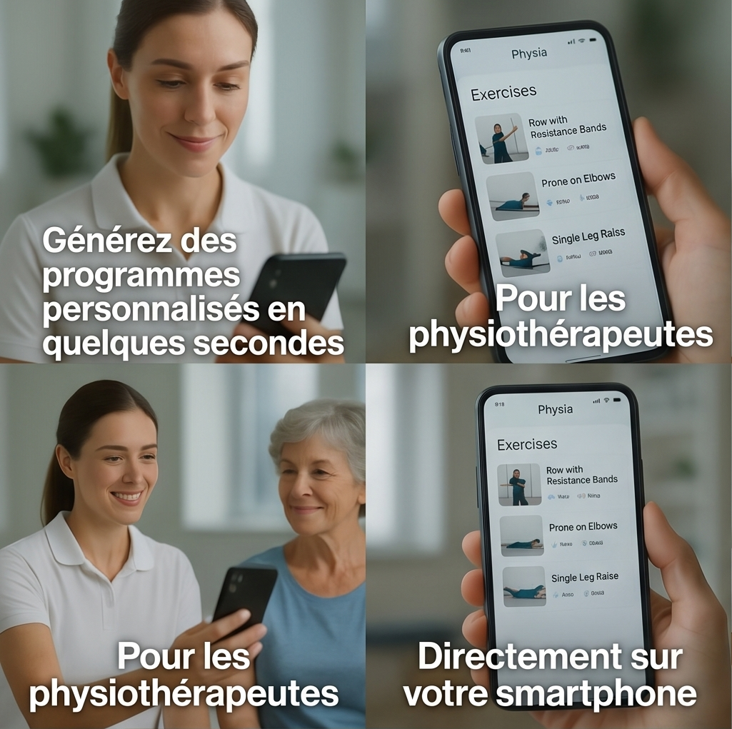 Devenez le kiné le plus recommandé — Générez des programmes personnalisés en quelques secondes, motivez vos patients au quotidien et suivez leurs progrès — sur tous les appareils.