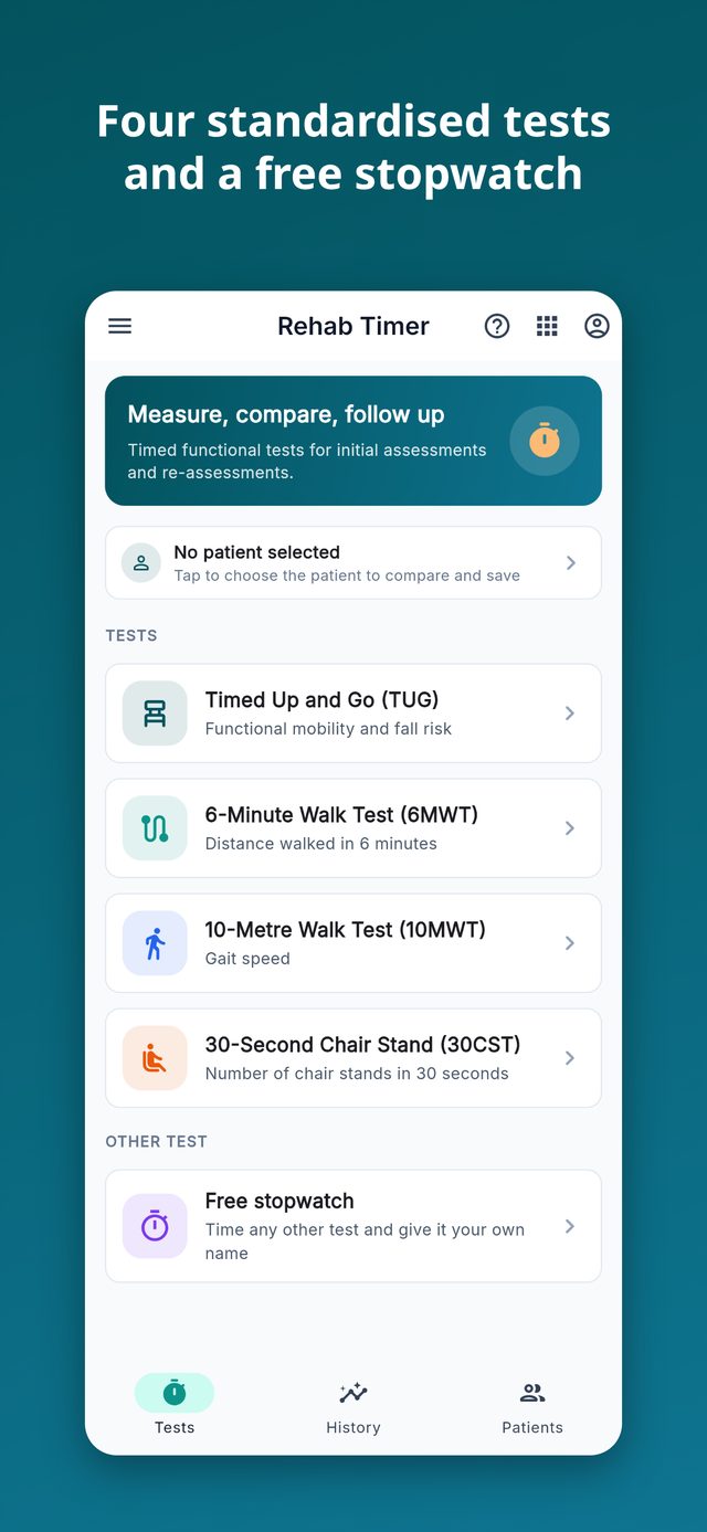 Rehab Timer: four standardised tests and a free stopwatch