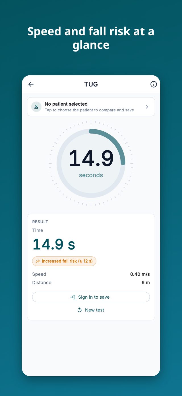 Rehab Timer: TUG result with speed and fall risk