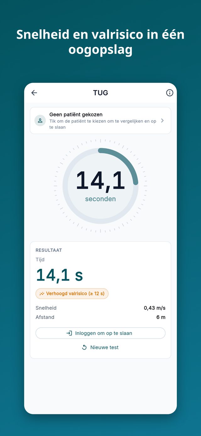 Reva Timer: TUG-resultaat met snelheid en valrisico